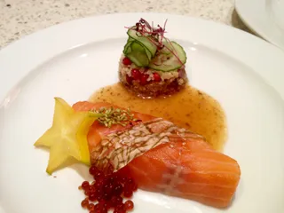 Slow cooked salmon with seaweed and quinoa