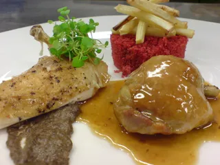 Spatchcock with beet couscous